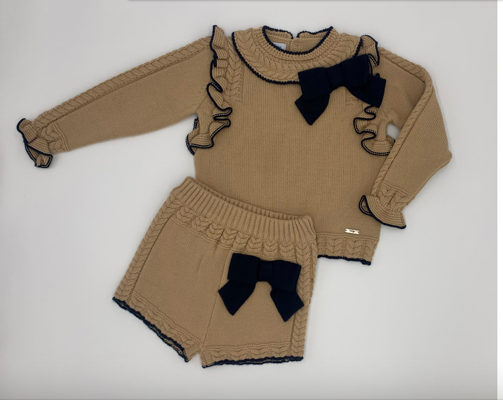 Tan and Navy Short Set